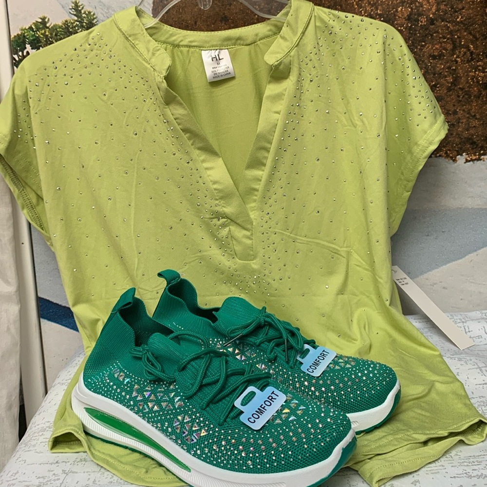 Green bedazzled sneakers